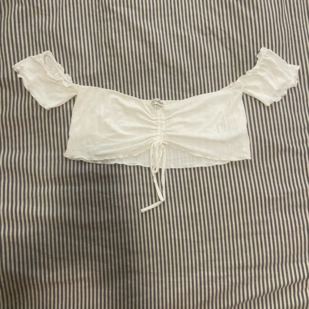 White ruched crop top